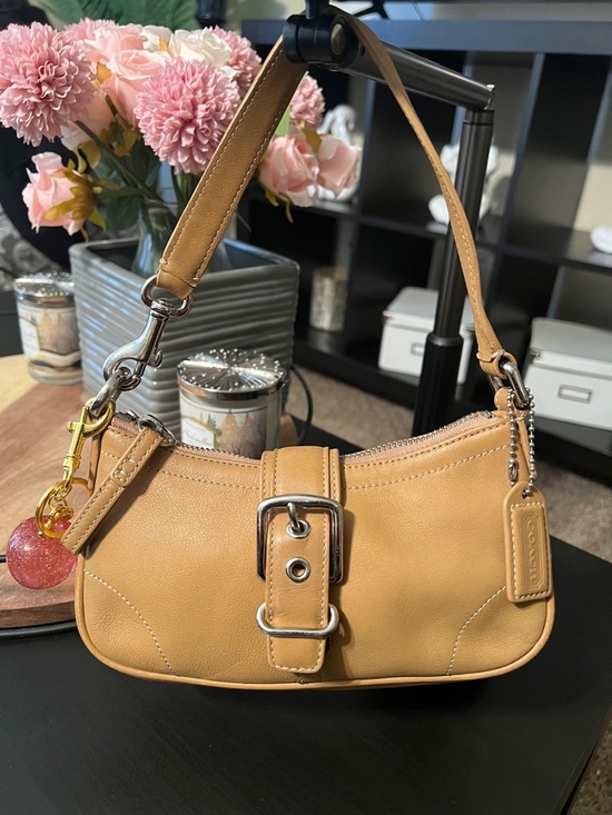 Coach Handbags - COACH Demi Baguette Leather Shoulder Bag in Tan - Y2K Mini Hobo Bag
